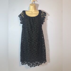 Lauren ralph lauren Black Lace Mini Dress short sleeve shift size 10 whimsy